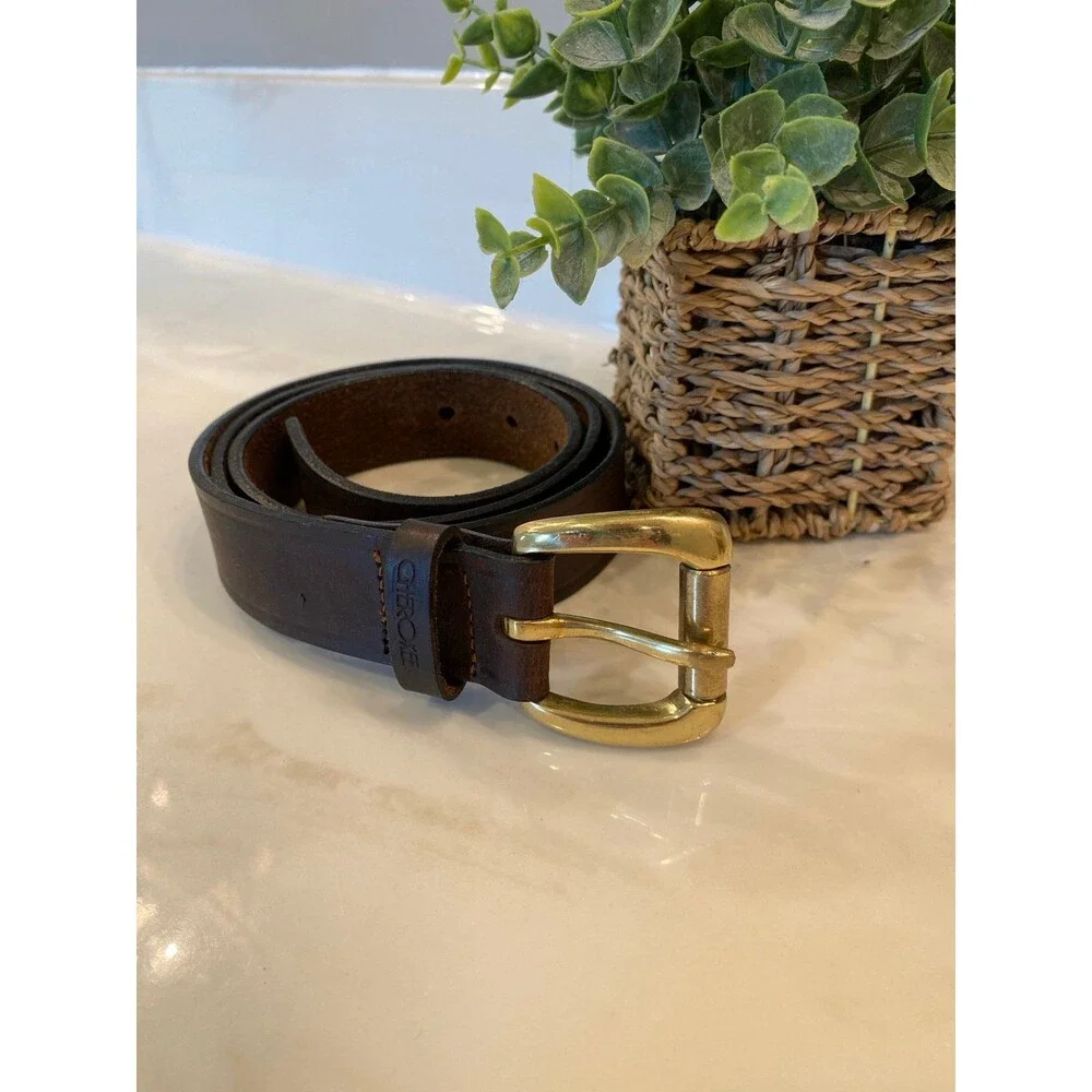 Cherokee Men’s Leather Belt Gold‎ Buckle Dk Brown Buckle 1 “ Leather Belt 41”.
